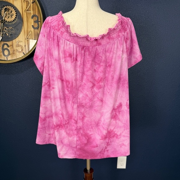 Lane Bryant Pink Tie-Dye Off-The-Shoulder Tie-Hem Top Plus Size 26/28 - Picture 4 of 8